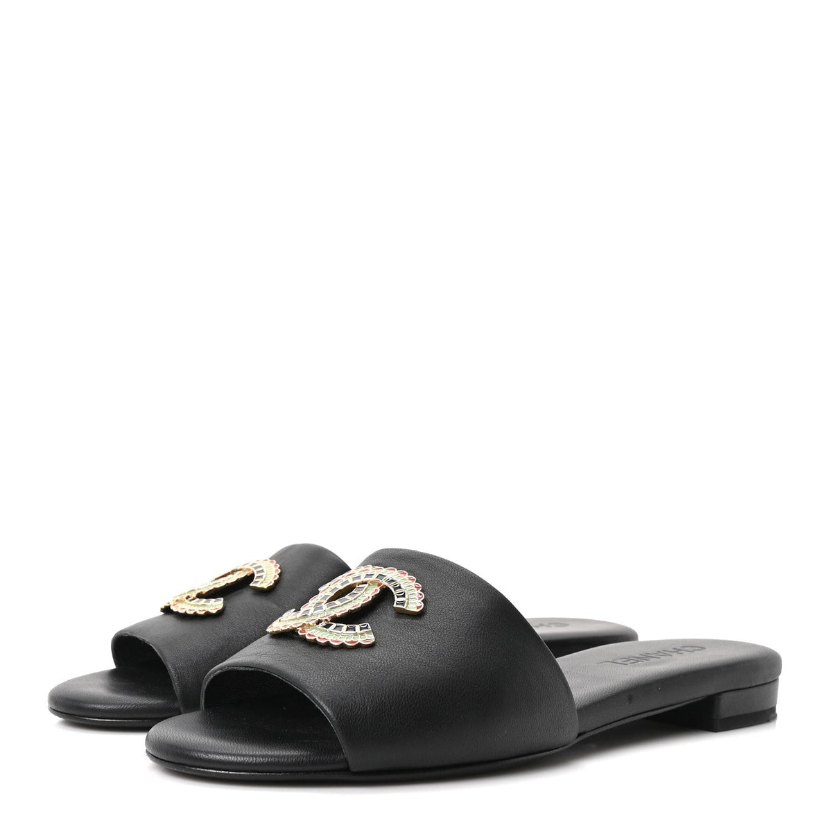 Chanel Lambskin Enamel Women's CC Mules 39.5 Black