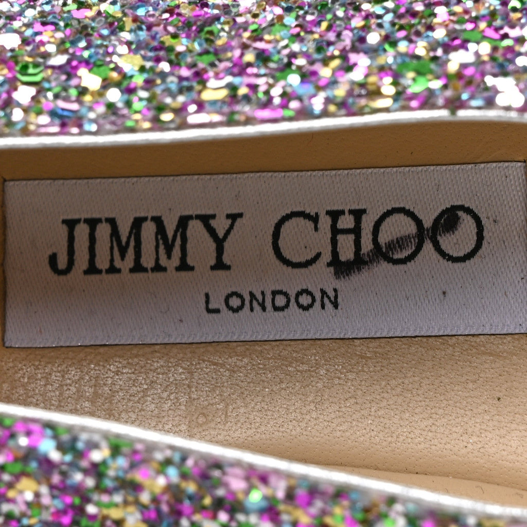 Jimmy Choo Patent Calfskin Glitter Women's Watson Flats 36 Silver Multicolor
