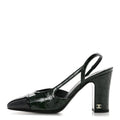 Patent Calfskin Crocodile Embossed Cap Toe CC Slingback Pumps Dark Gre