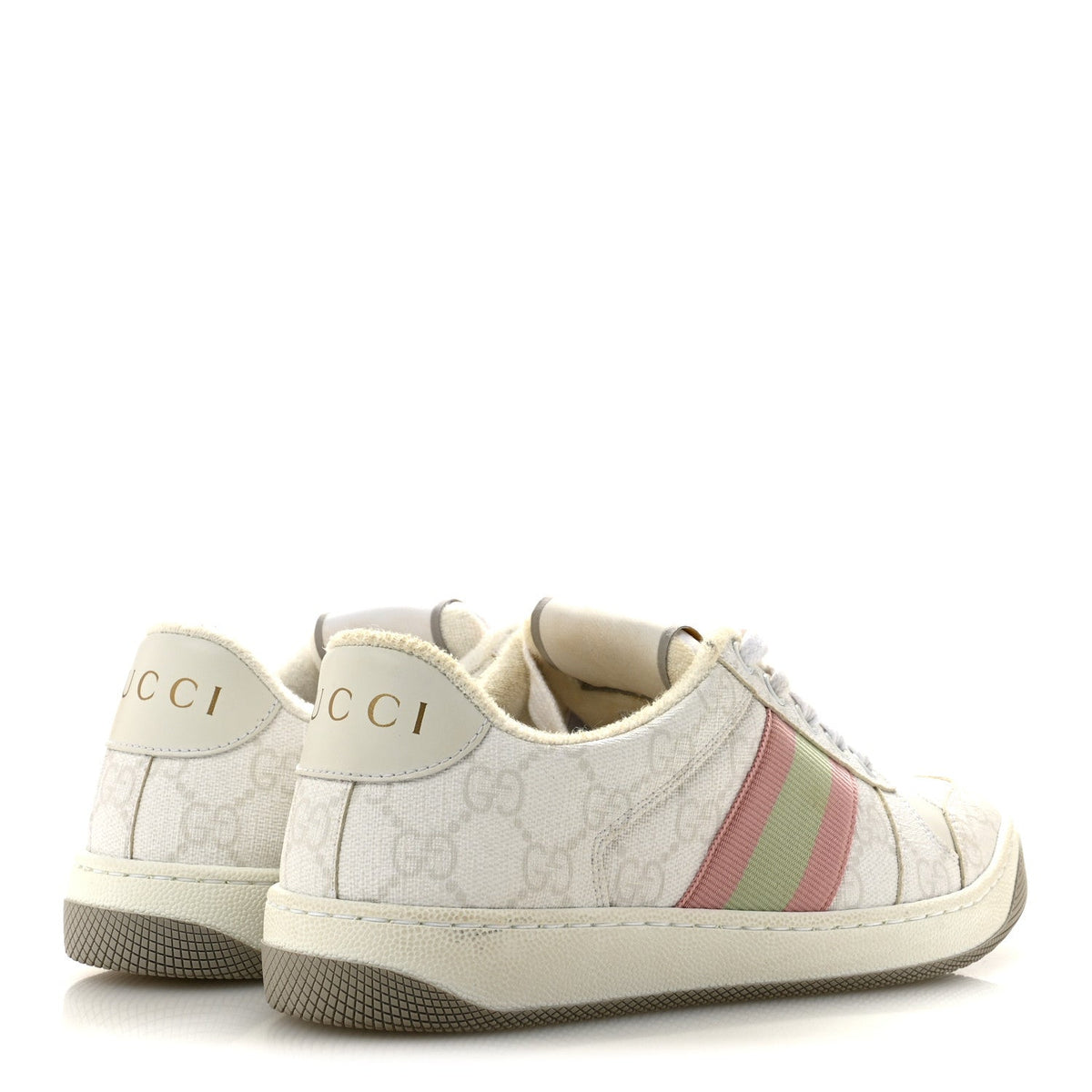 Gucci GG Monogram Canvas Women's Screener Sneakers 35.5 White Grey Pink