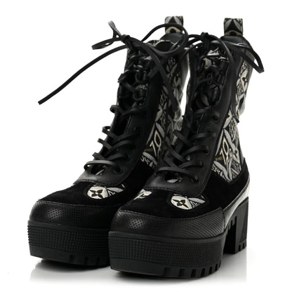 Louis Vuitton Suede Jacquard Women's Laureate Desert Boots 35.5 Black