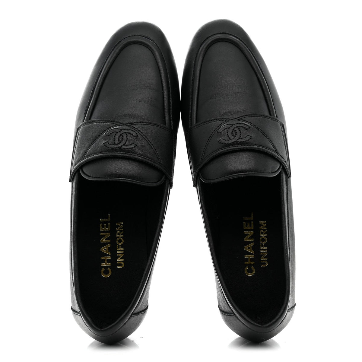 Chanel Lambskin Women's Stitched CC Loafers 35 Black