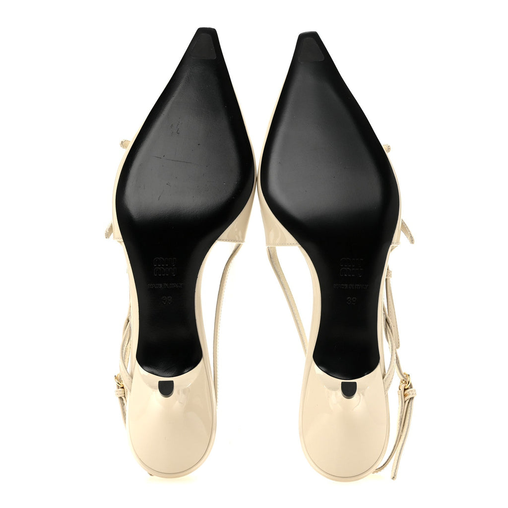 Miu Miu Patent Women's Vernice Buckle 55 Slingbacks 39 White