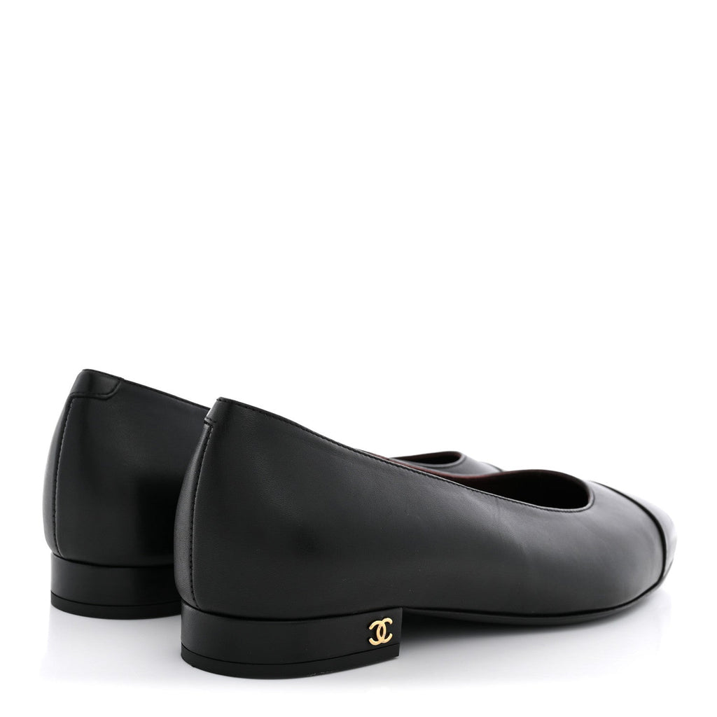 Chanel Lambskin Women's Cap Toe CC Ballerina Flats 36.5 Black