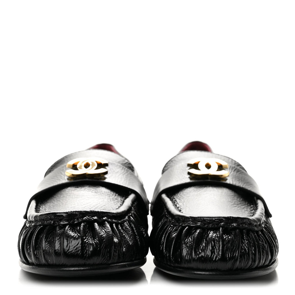 Chanel Crumpled Shiny Lambskin CC Women's Loafers