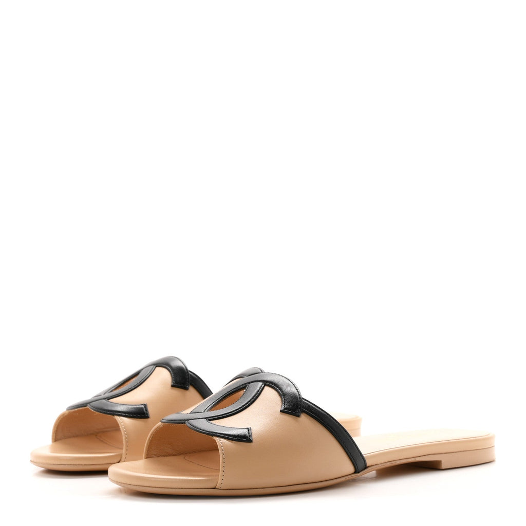 Chanel Lambskin CC Cutout Sandal Women's Mules