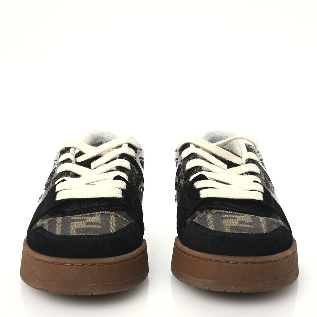 Fendi Suede Calfskin Zucca Women's Match Low Top Sneakers 37.5 Tobacco Black