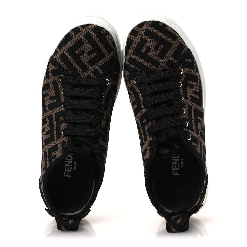 Fendi Fabric Women's FF Rise Low Top Sneakers 36.5 Tobacco Black