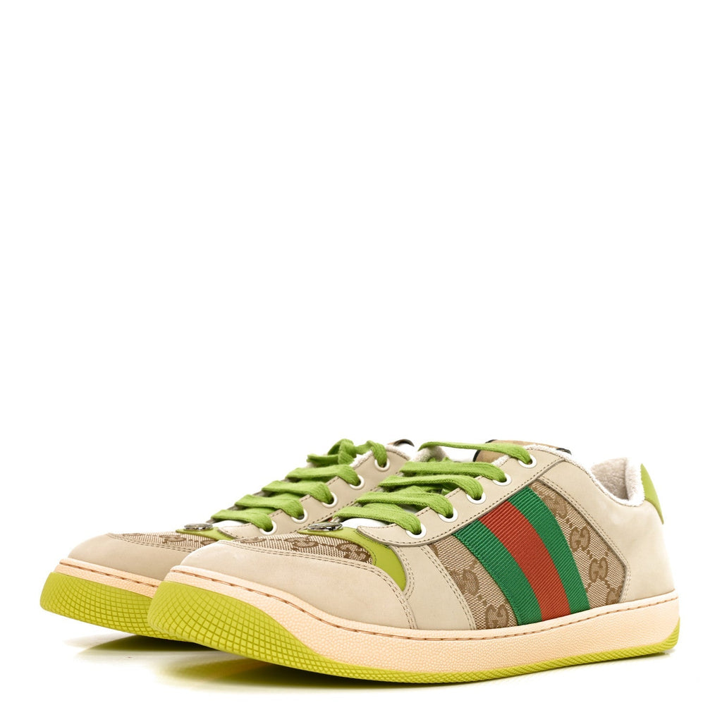 Gucci Nubuck Monogram Web Men's Screener Sneakers 9 Beige Green Multicolor