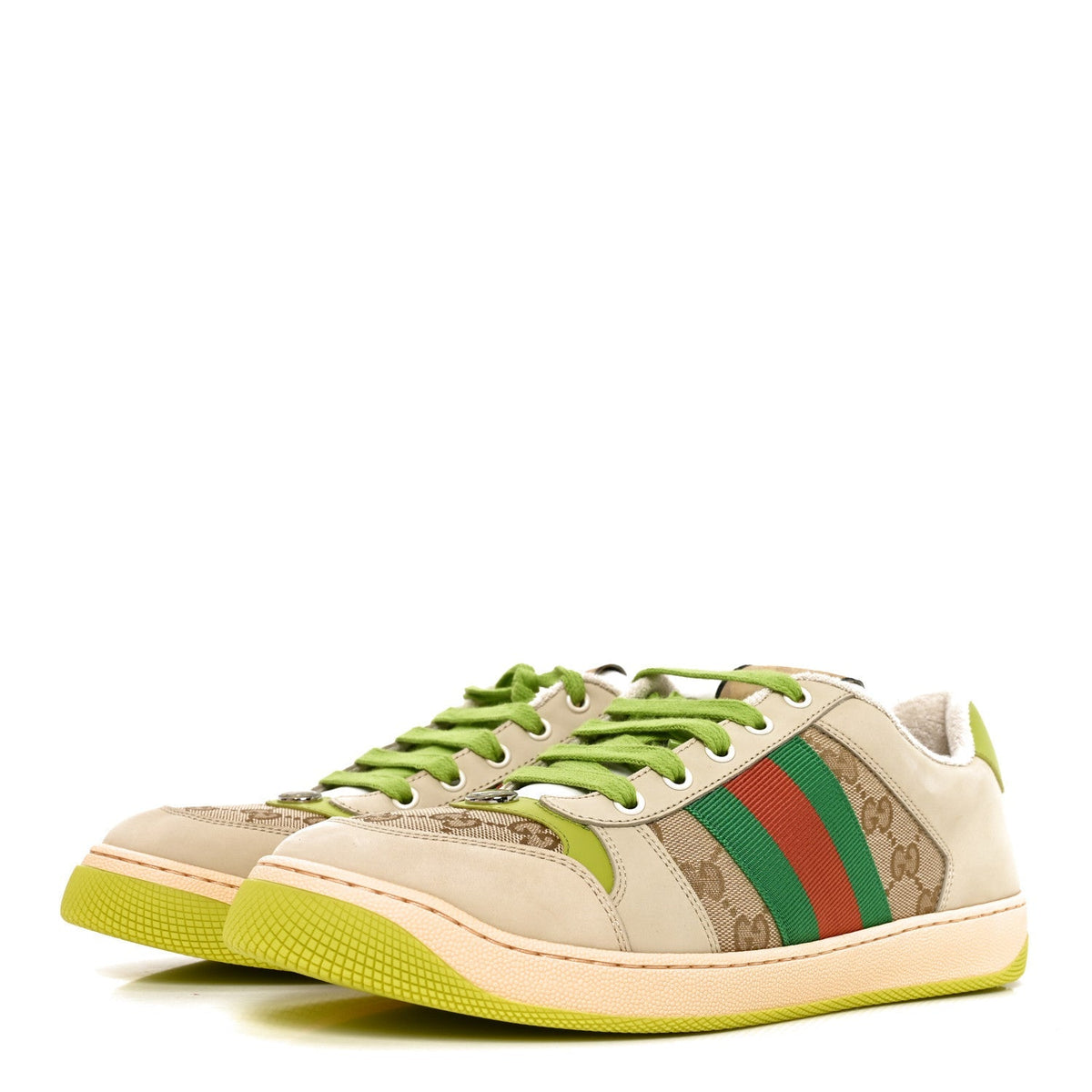 Gucci Nubuck Monogram Web Men's Screener Sneakers 9 Beige Green Multicolor