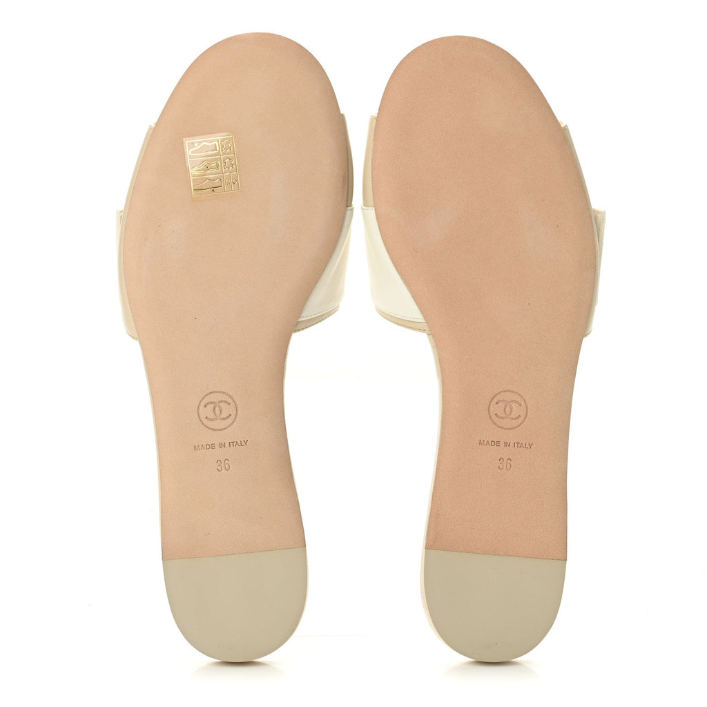 Chanel Lambskin Pearl Crystal CC Women's Mules Sandals