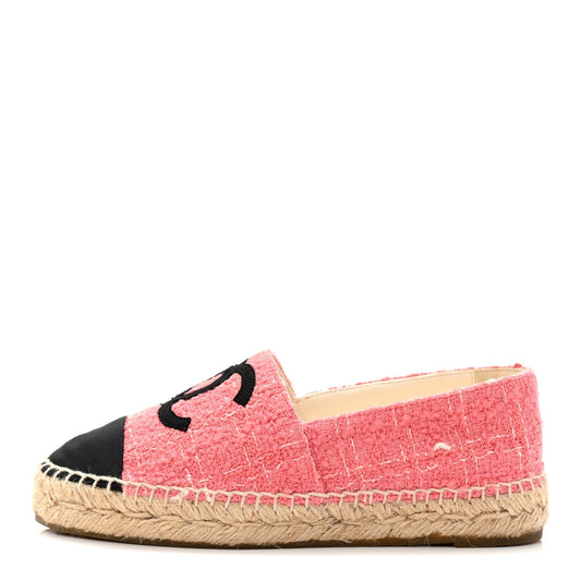 Chanel Tweed Grosgrain Women's CC Espadrilles 35 Pink