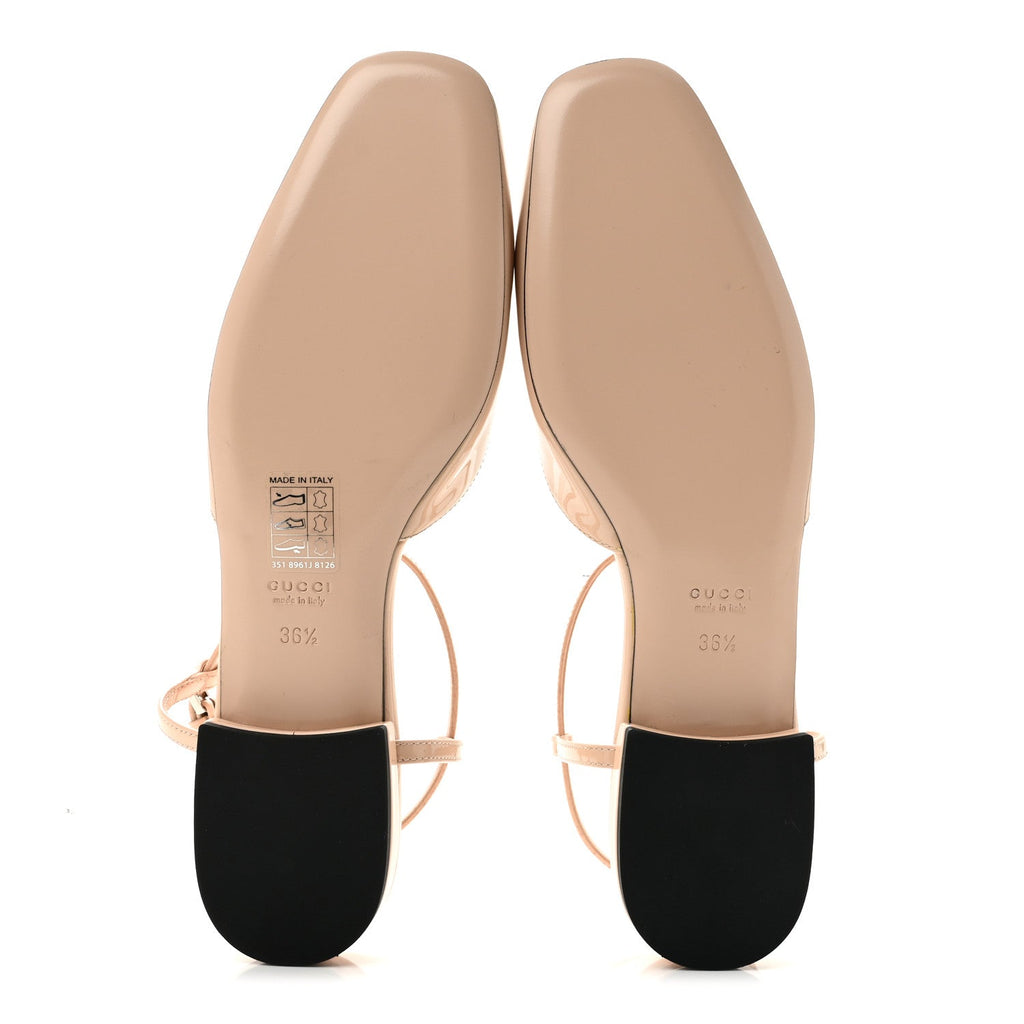 Gucci Patent Calfskin Women's Charlotte Petite GG Slingback Flats 36.5 Beige