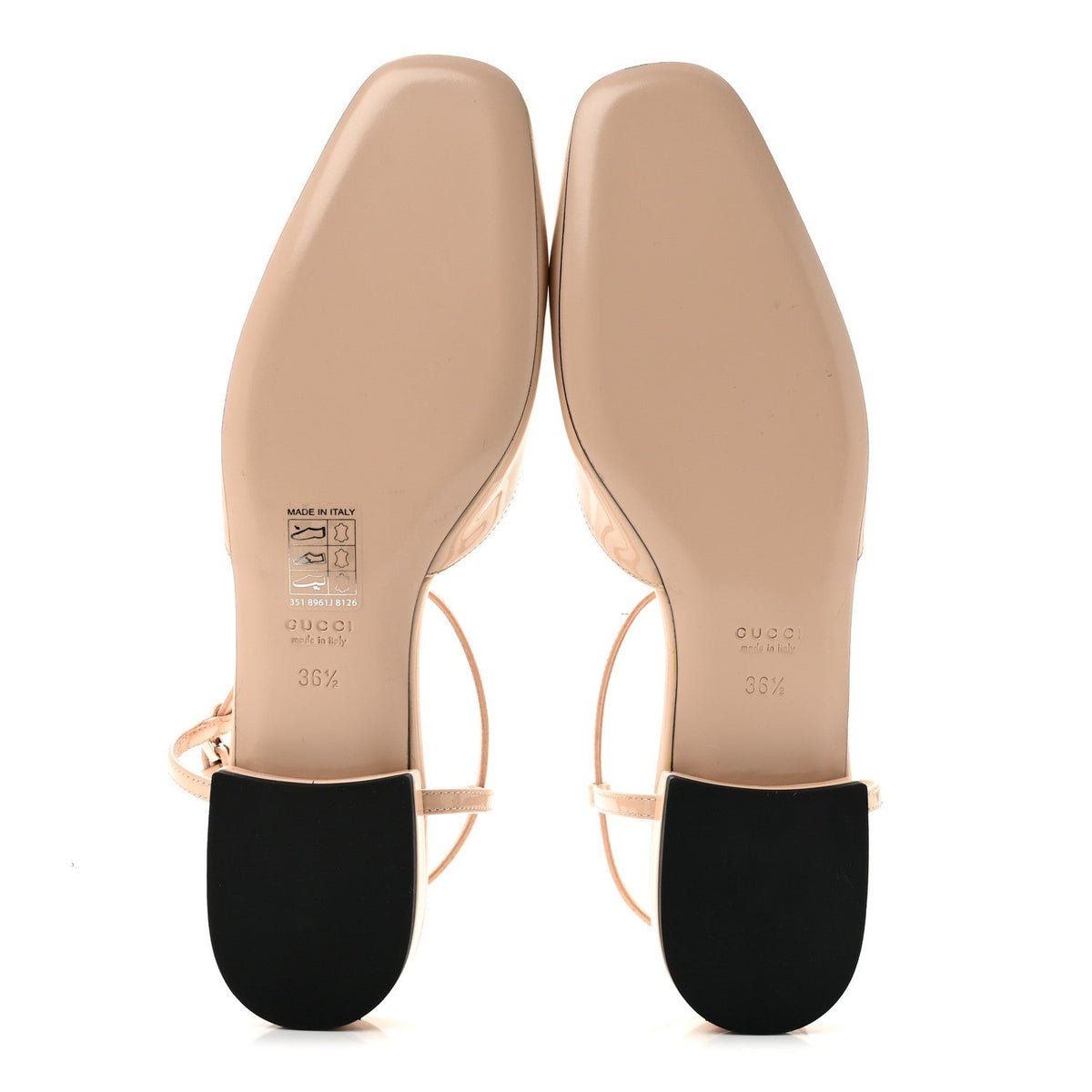 Gucci Patent Calfskin Women's Charlotte Petite GG Slingback Flats 36.5 Beige