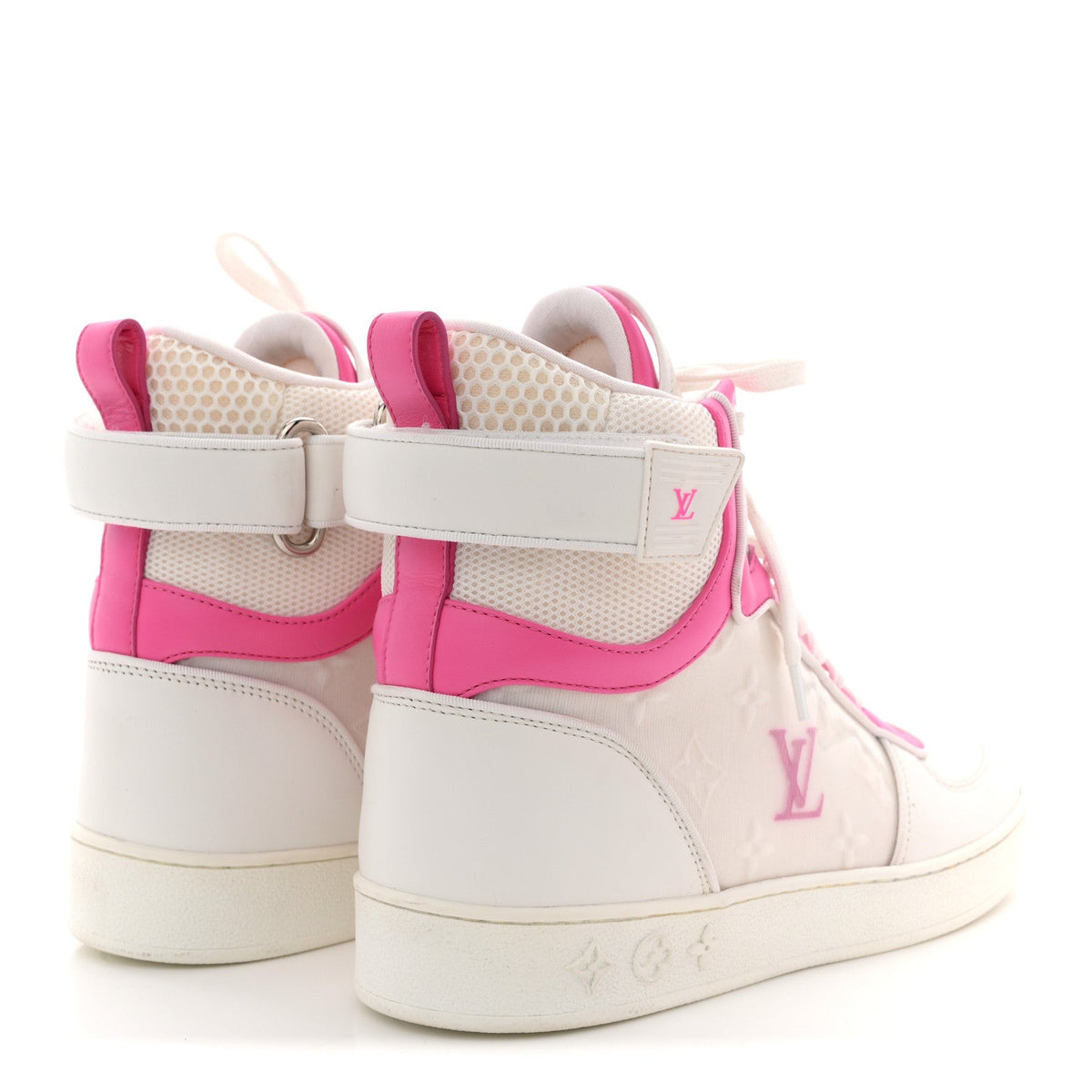 Louis Vuitton Calfskin Nylon Mesh Women's Boombox Sneakers 39 White Pink