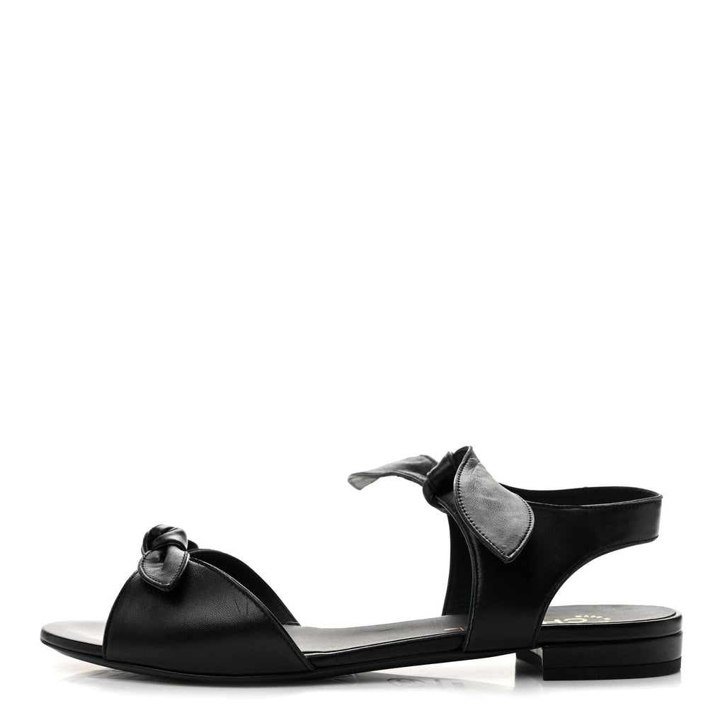 Chanel Lambskin Women's Bow CC Flat Sandals 38.5 Black
