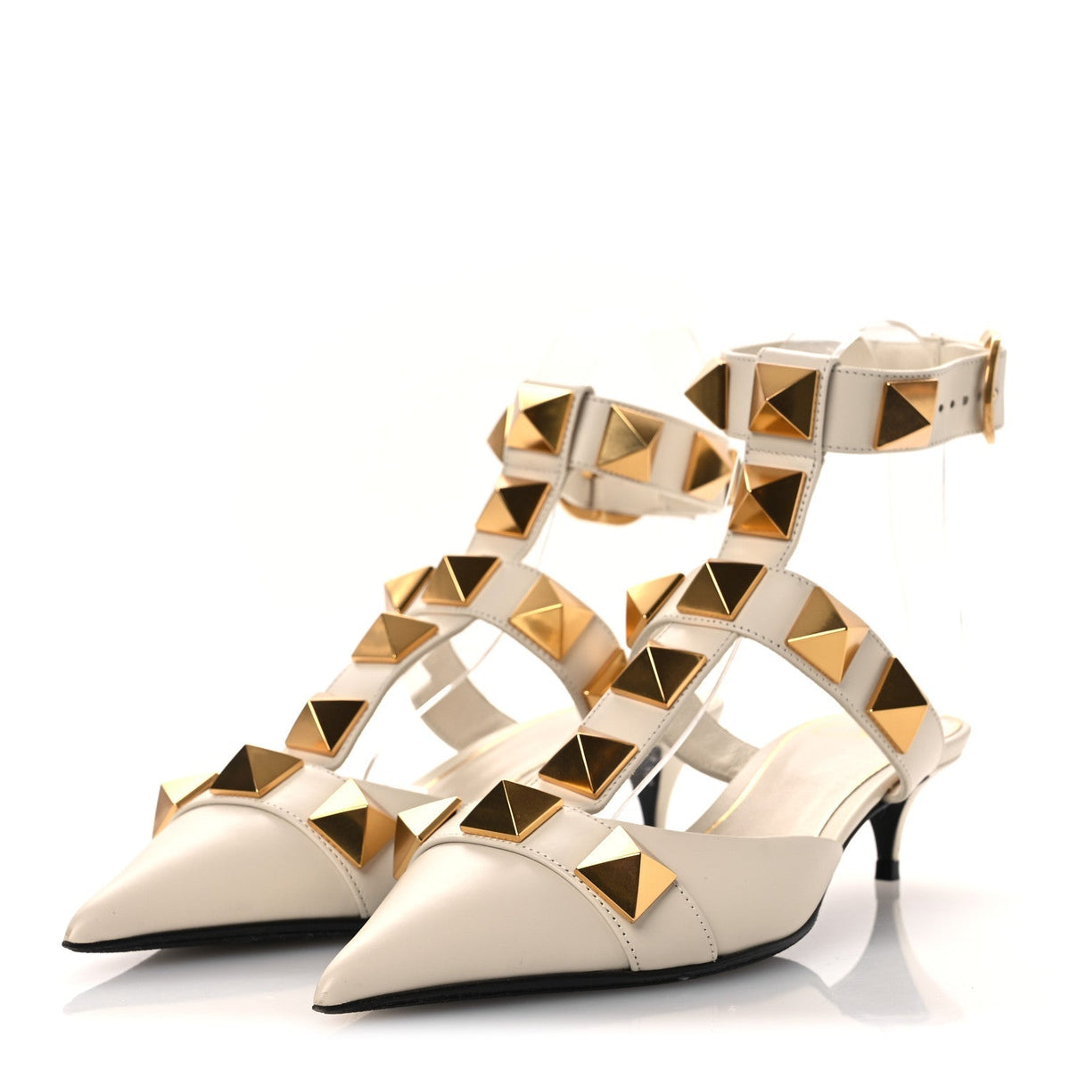 Valentino Garavani Calfskin Women's Roman Stud Ankle Strap 40mm Pumps 35 White