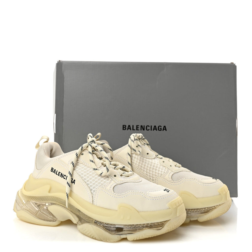 Balenciaga Fabric Mesh Clear Sole Triple S Women's Sneakers White