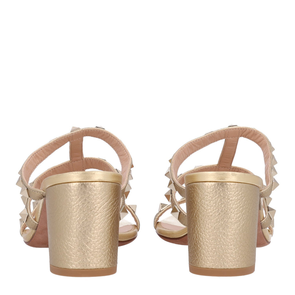 Valentino Garavani Metallic Pebbled Calfskin Women's Rockstud Caged Slide Sandals 40 Mekong