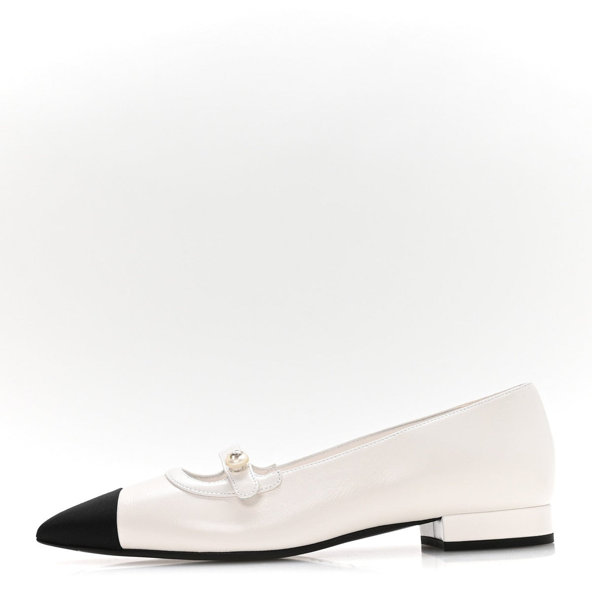 Shiny Lambskin Grosgrain Pearl Mary Janes Flats White Black