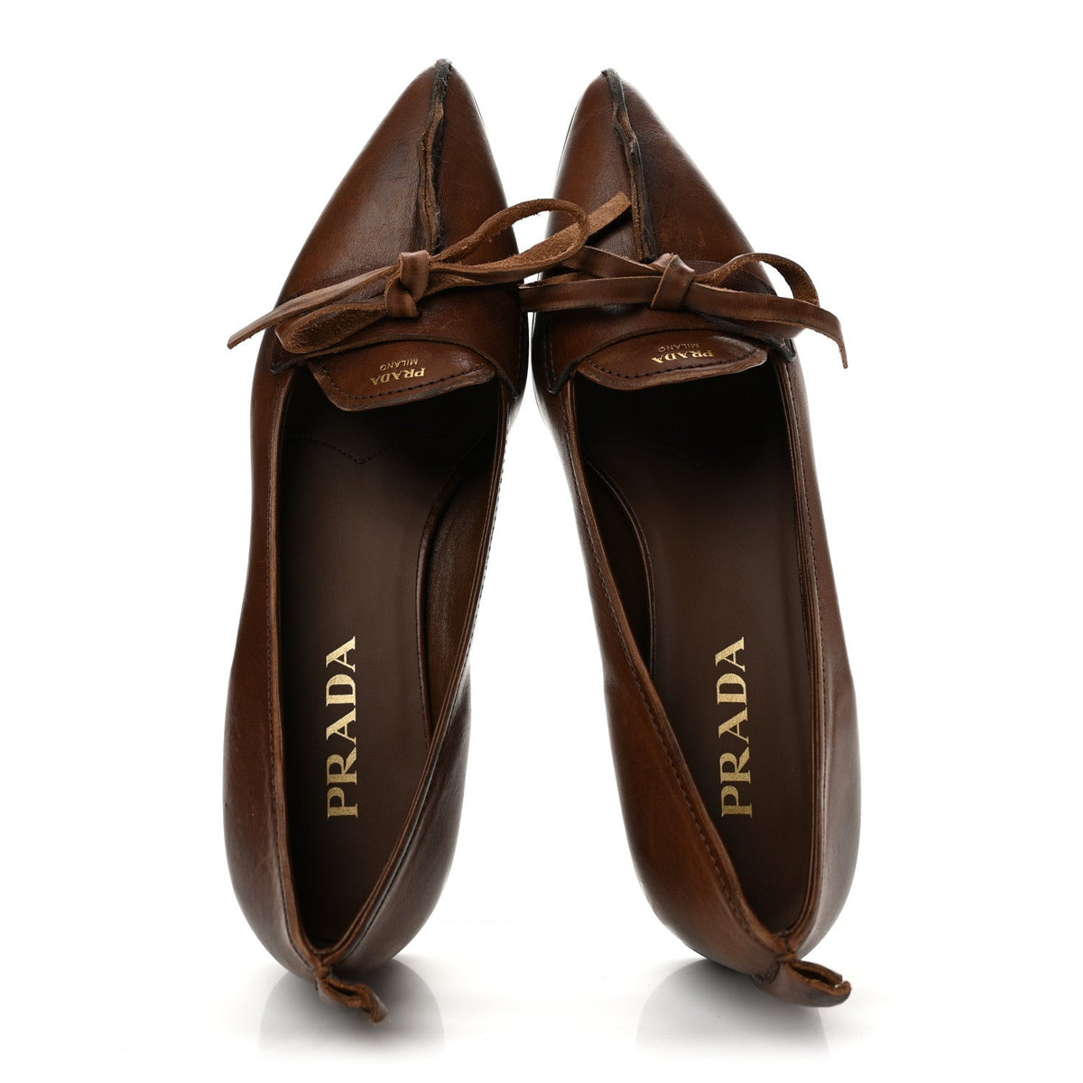 Prada Vitello Women's Old Bow Loafers 39 Cacao