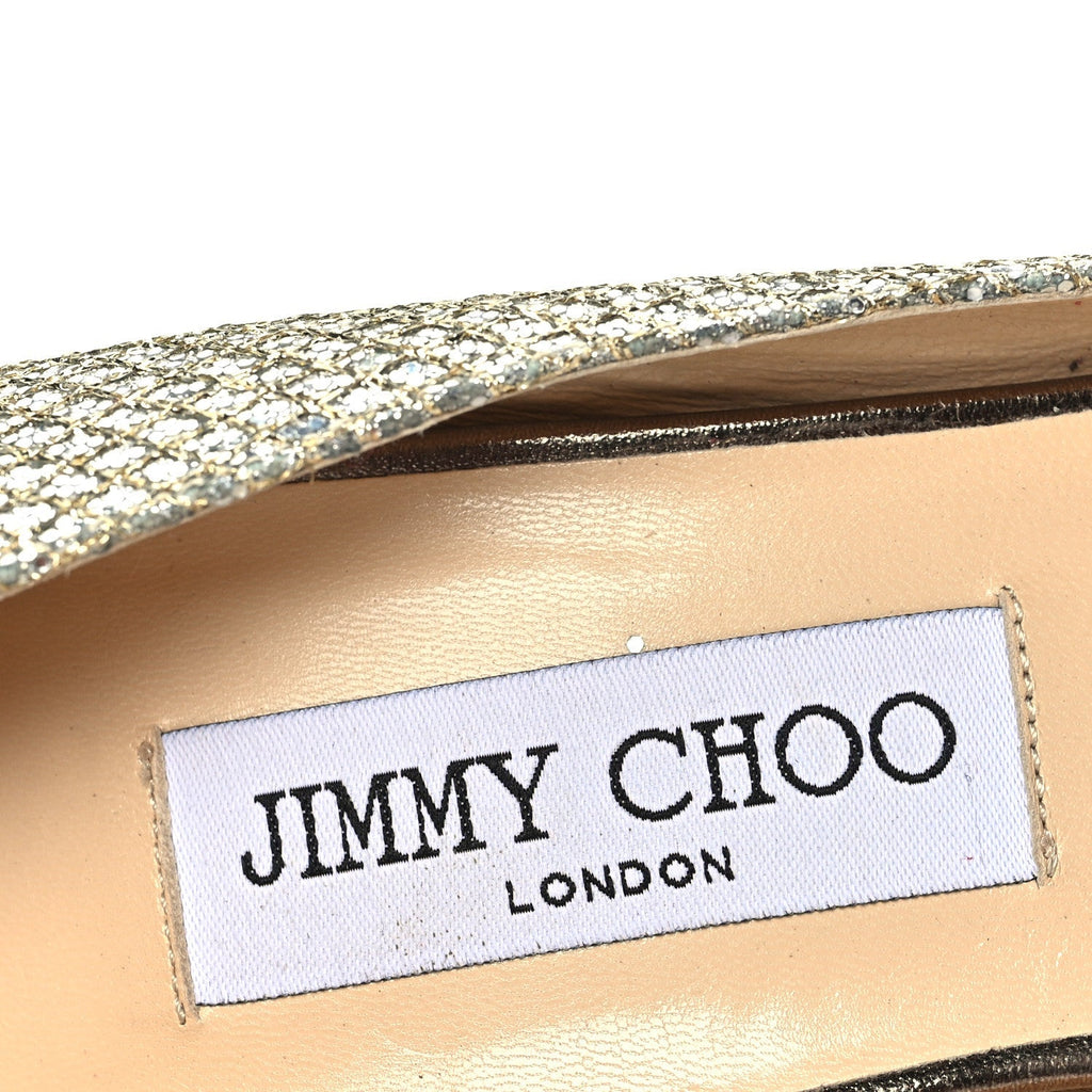 Jimmy Choo Glitter Fabric Women's Evelyn Peep Toe Pumps 40.5 Champagne