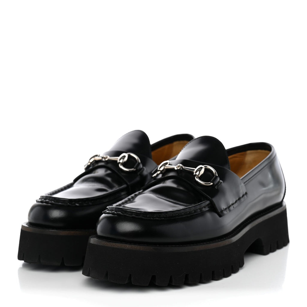 Gucci Cordovan Lux Women's Horsebit Platform Loafers 39 Black