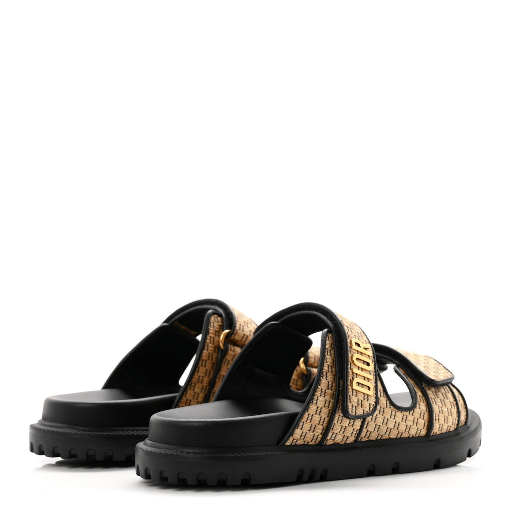 Christian Dior Raffia Women's Dioract Slide Sandals 36.5 Straw Black