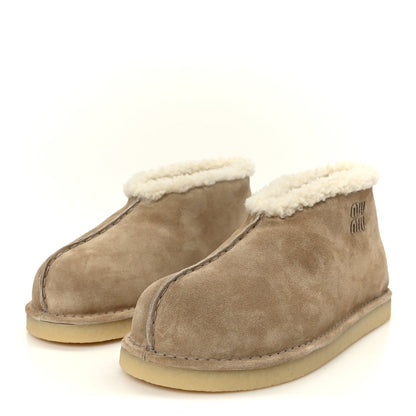 Miu Miu Shearling Suede Women's Ankle Boots 40 Deserto