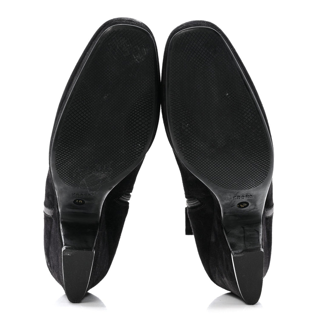 Prada Suede Women's Triangle Logo Zip Boots 40 Black