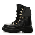 Chanel Calfskin Knit Lace Up Women's Combat Boots