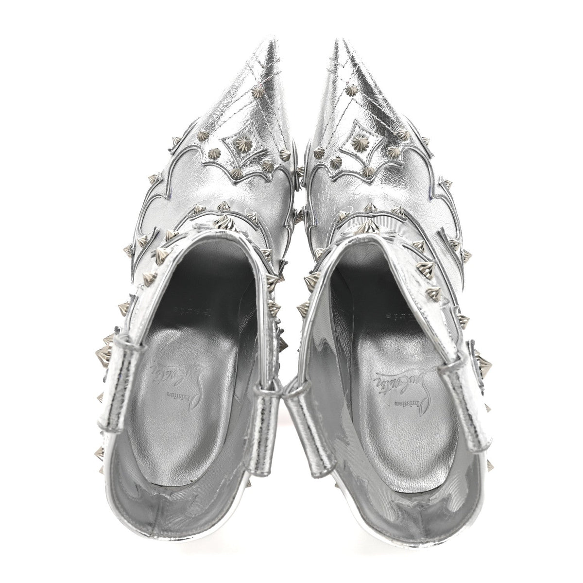 Christian Louboutin Metallic Calfskin Women's Bootytiang 100 Boots 37 Silver