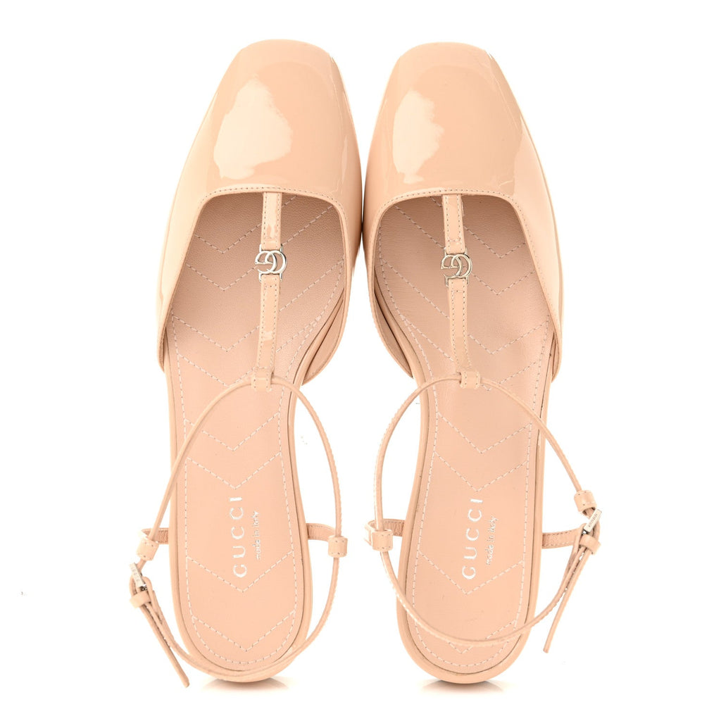 Gucci Patent Calfskin Women's Charlotte Petite GG Slingback Flats 36.5 Beige