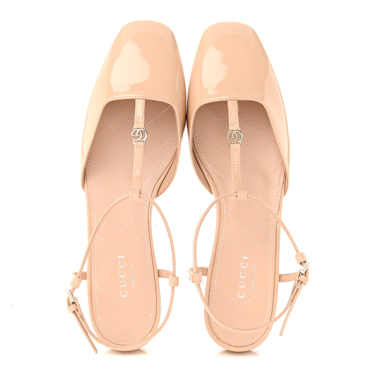 Gucci Patent Calfskin Women's Charlotte Petite GG Slingback Flats 36.5 Beige