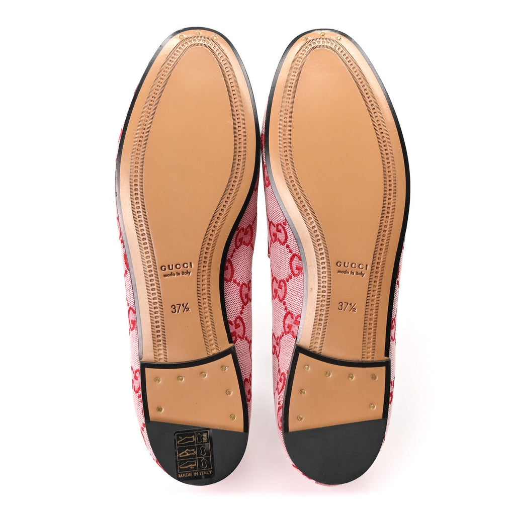 Gucci Canvas Women's GG Jordaan Loafers 37.5 Hibiscus Red