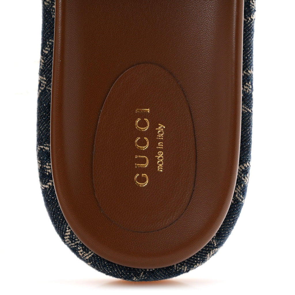 Gucci Denim Women's GG Monogram Angelina Platform Slide Sandals 40.5 Blue Tea