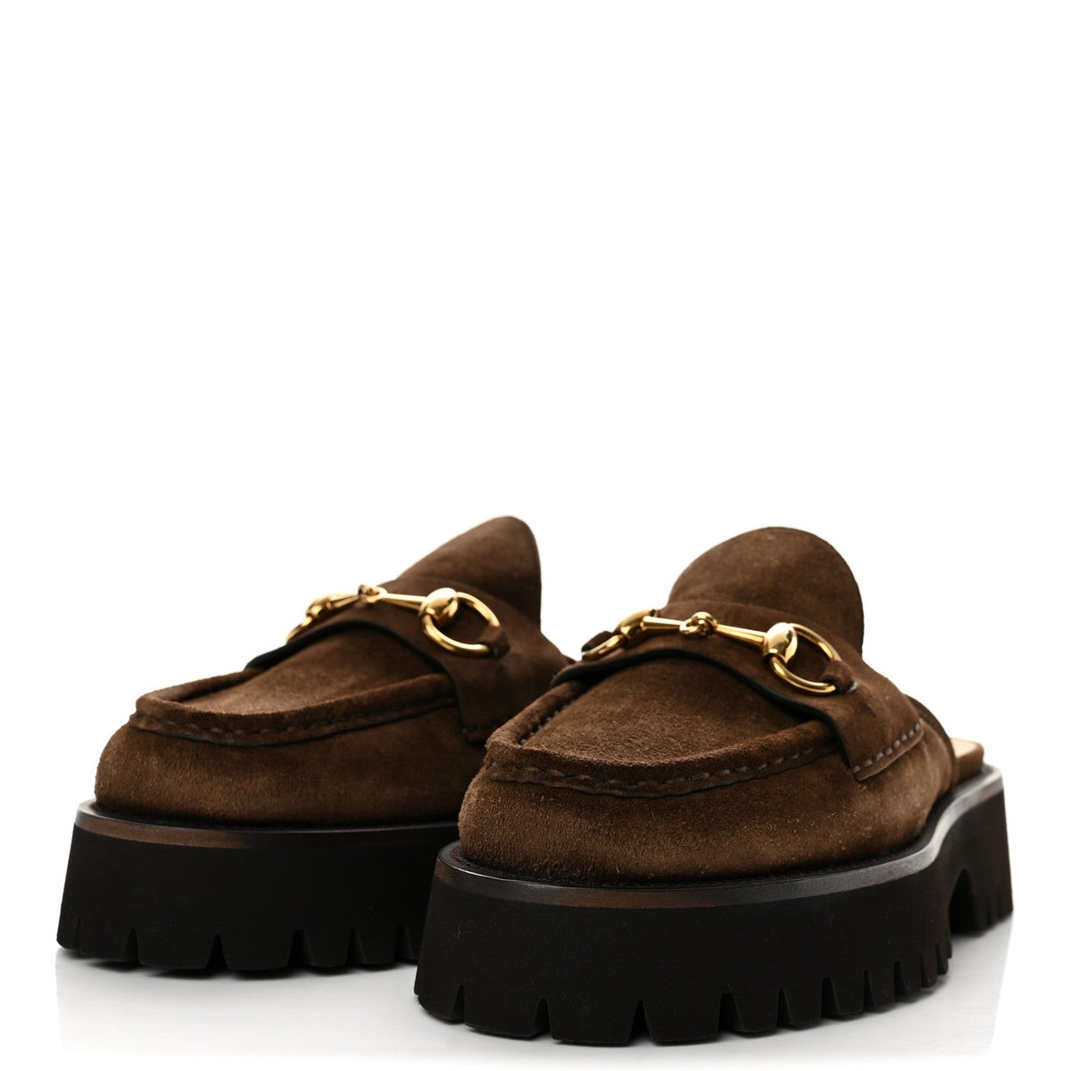 Gucci Suede Women's Horsebit Platform Mules 37.5 Washed Brown