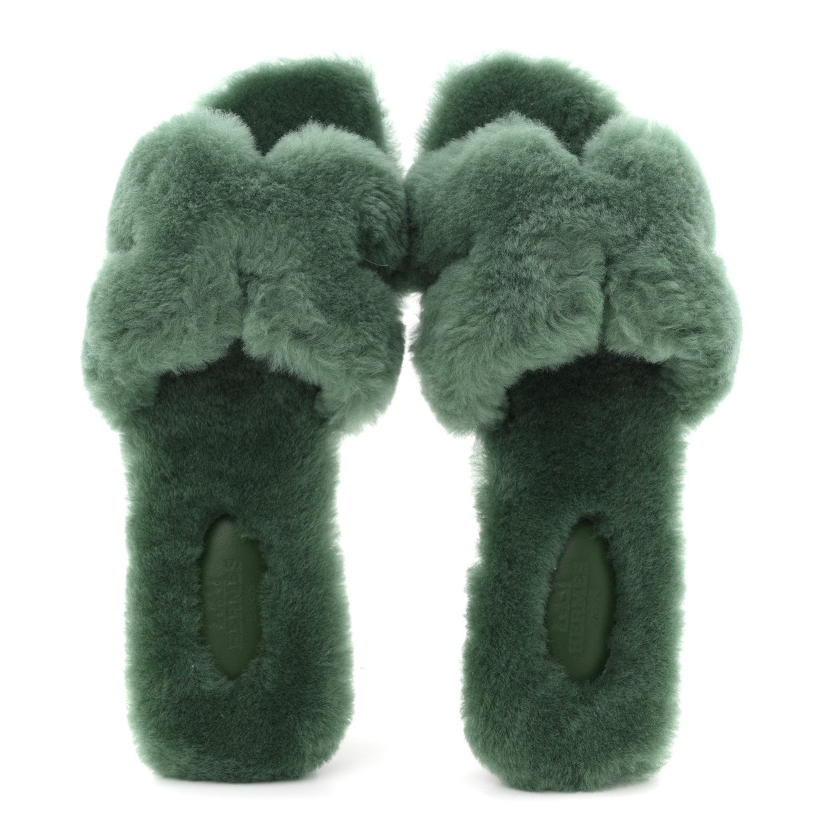 Hermes Woolskin Oran Women's Sandals Vert Anglais