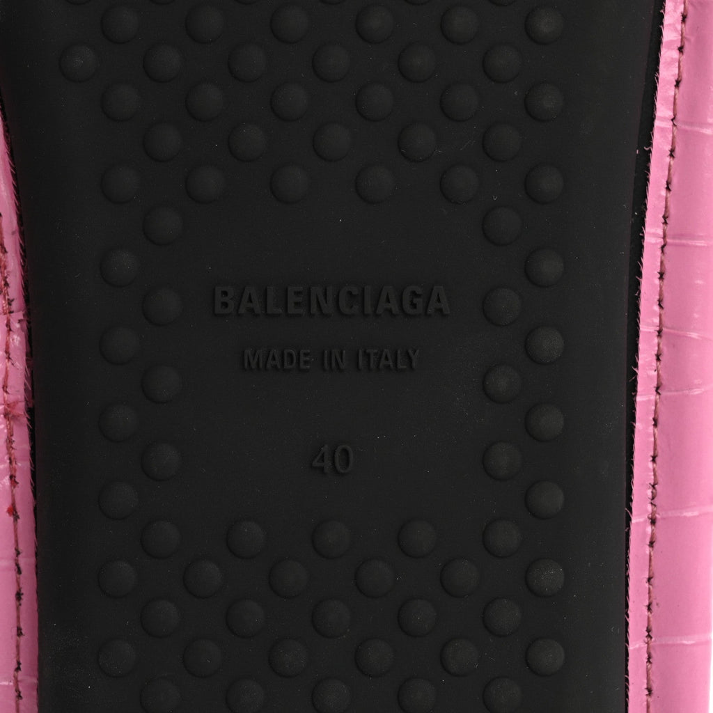 Balenciaga Crocodile Embossed Calfskin Logo Women's Slides 40 Fuxia
