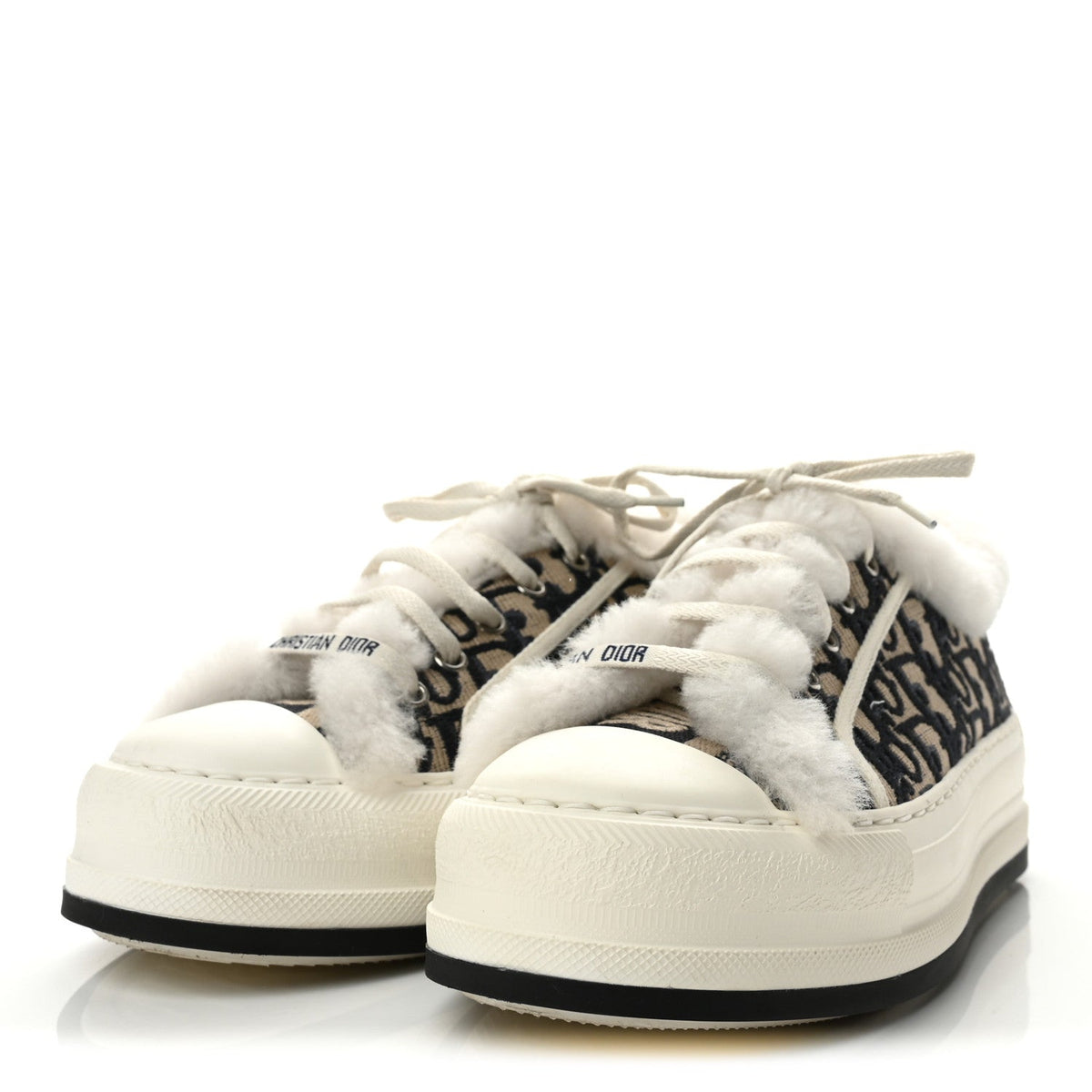 Christian Dior Canvas Shearling Women's Walk'N'Dior Platform Sneakers 39 Deep Blue