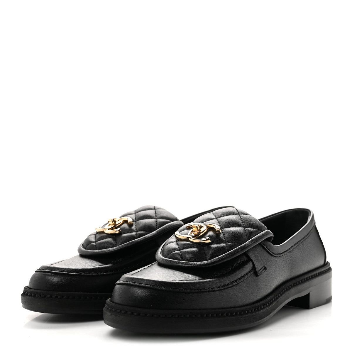 Chanel Lambskin Quilted CC Turnlock Women's Loafers Black
