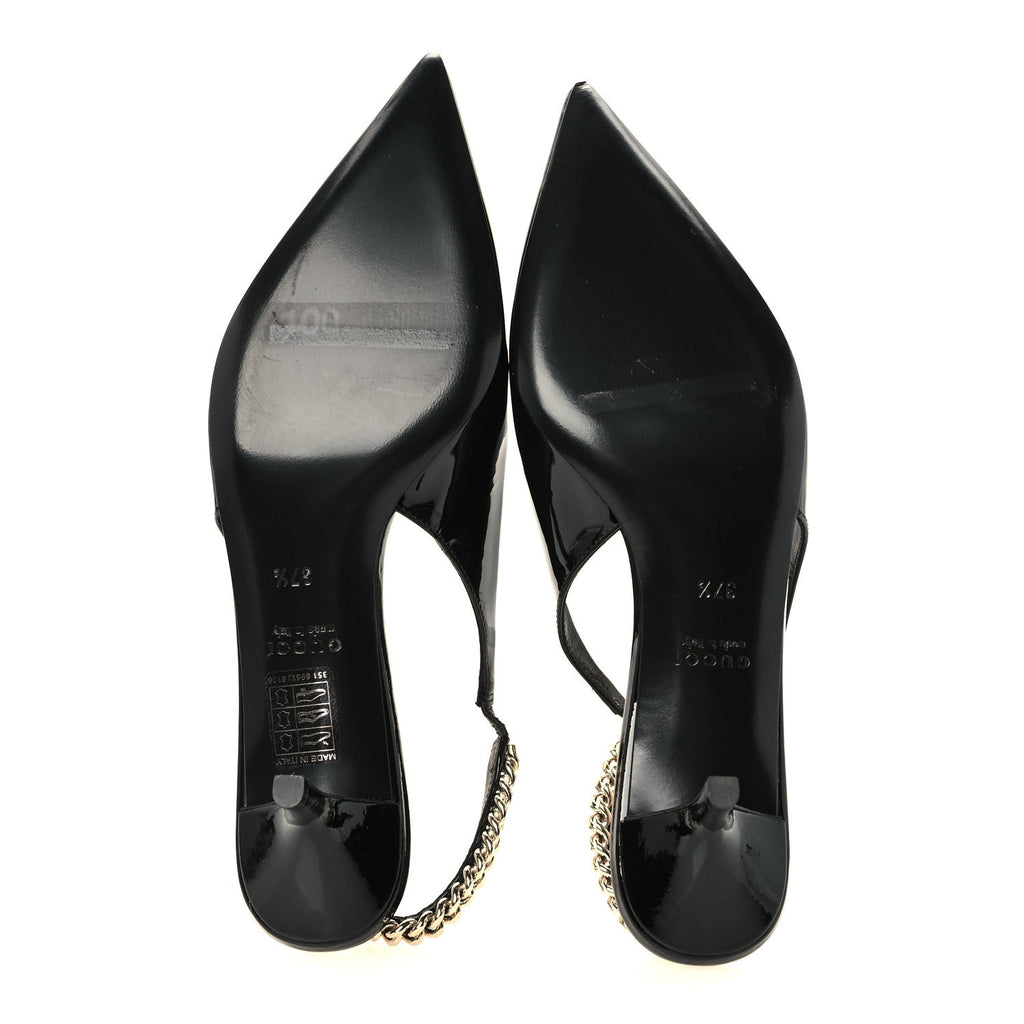 Gucci Patent Calfskin Women's Signoria 35mm Slingback Pumps 37.5 Black