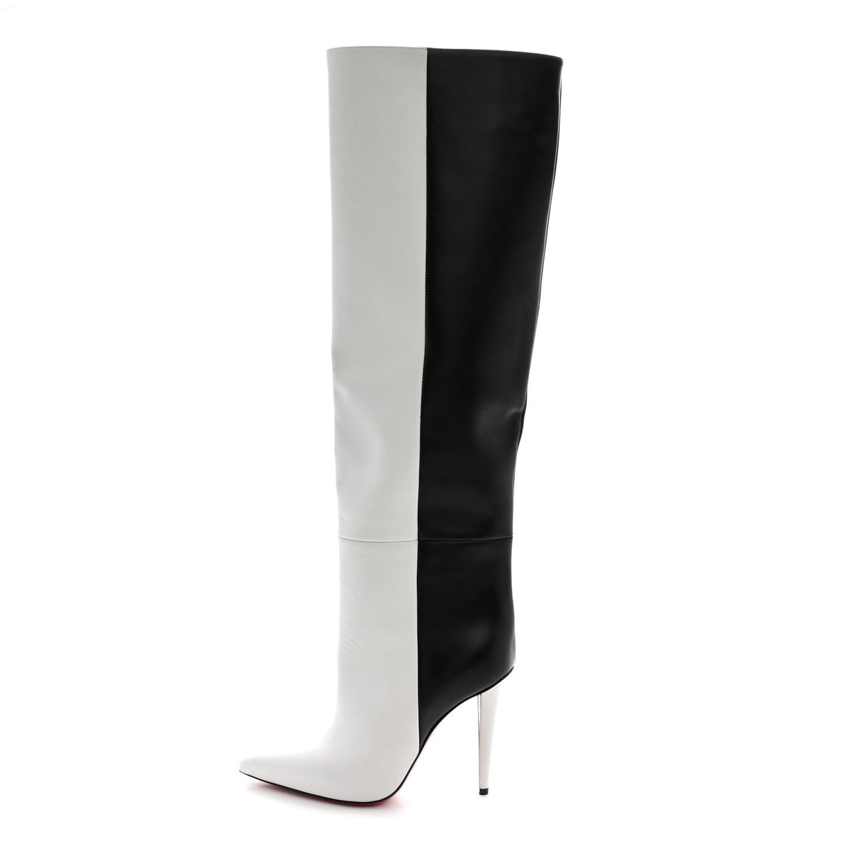 Christian Louboutin Calfskin Women's Astrilarge 100 Knee Boots 37 Black White