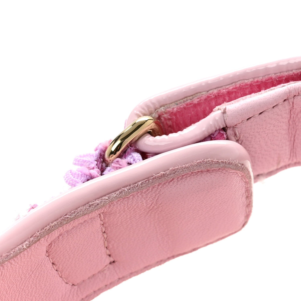 Chanel Tweed Patent Calfskin Women's Velcro Dad Sandals 38.5 Light Purple Pink Red