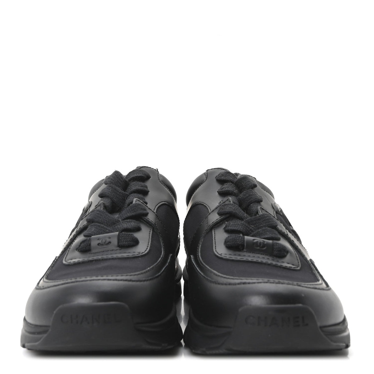Chanel Lambskin Fabric Women's CC Uniform Sneakers 38.5 Black