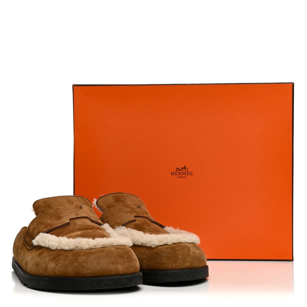 Hermes Suede Goatskin Shearling Go Women's Mules