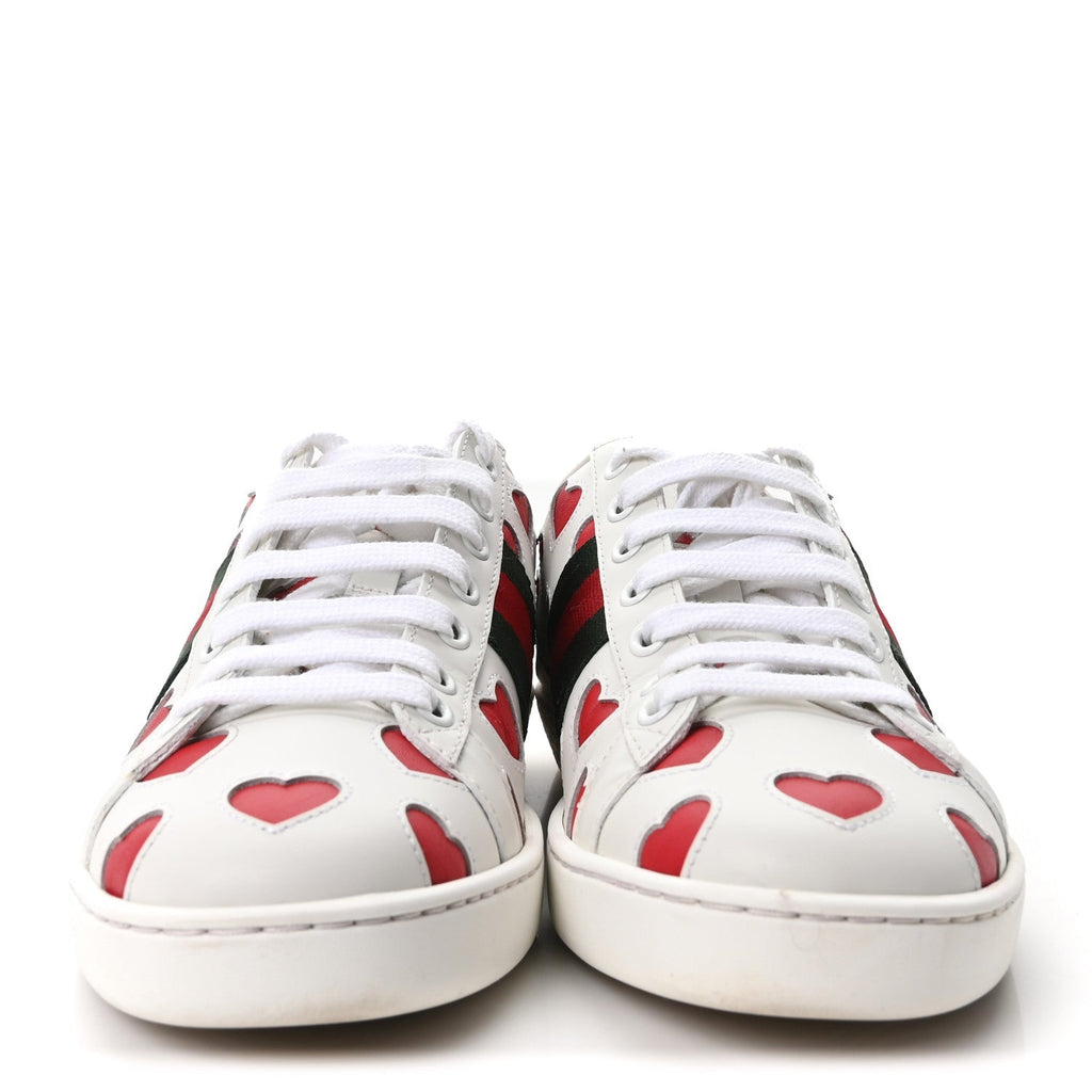 Gucci Calfskin Miro Soft Web Heart Cut Out Women's Ace Sneakers 36.5 White