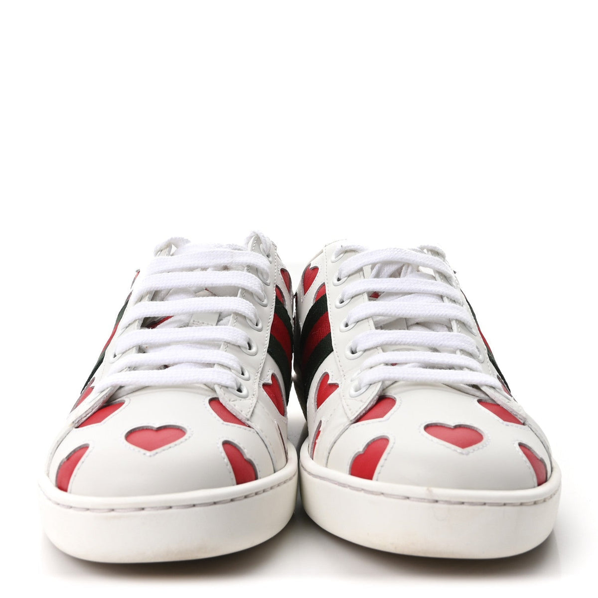 Gucci Calfskin Miro Soft Web Heart Cut Out Women's Ace Sneakers 36.5 White