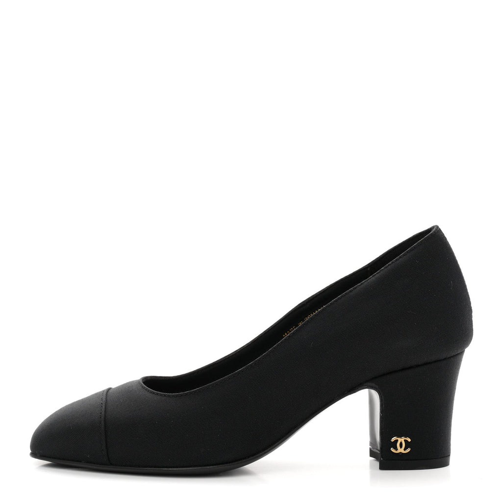 Chanel Grosgrain Women's Cap Toe CC Uniform Pumps 35 Black