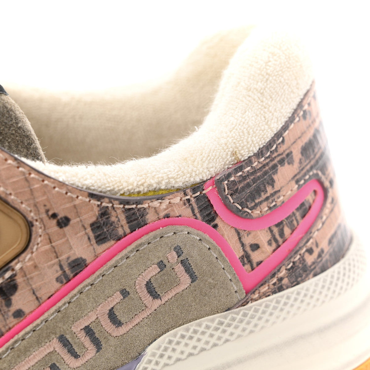 Gucci Suede Calfskin Tejus Printed Women's Ultrapace Sneakers 37.5 Pink Silver Oatmeal Yolk